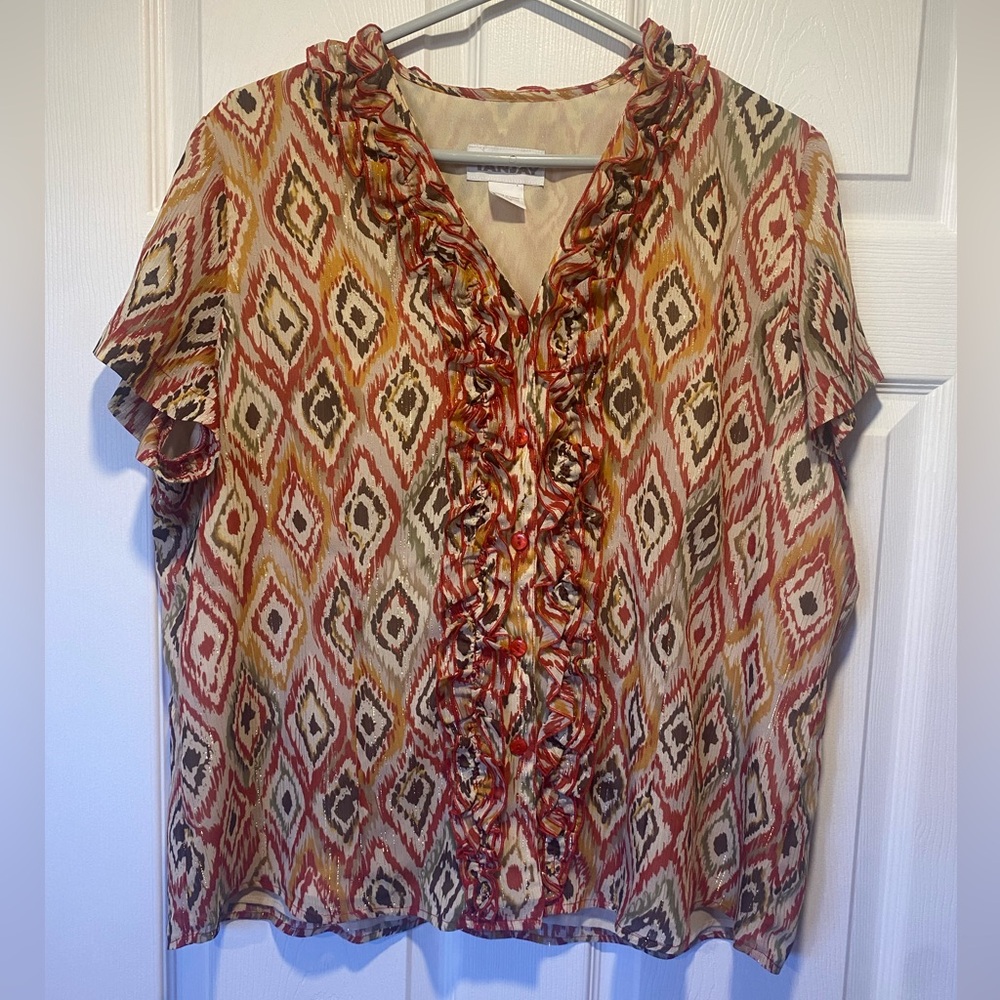 Tanjay Abstract Orange&Brown Pattern Blouse Size 16